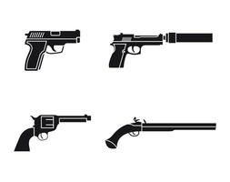 conjunto de iconos de pistola. negro, aislado en un fondo blanco vector