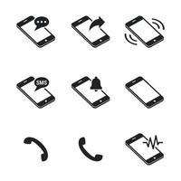 iconos de teléfono negro sobre un fondo blanco vector