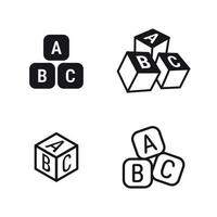 conjunto de iconos de cubos abc, negro sobre un fondo blanco vector