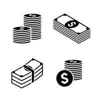 conjunto de iconos de dinero. iconos negros sobre un fondo blanco vector