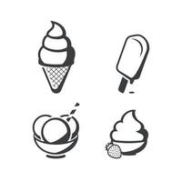 conjunto de iconos de helado, negro sobre un fondo blanco vector