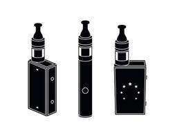 iconos de cigarrillos vaporizadores, iconos de vape negros en un fondo blanco vector