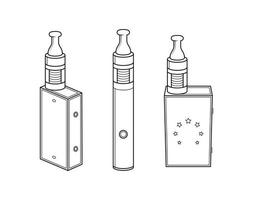 iconos de cigarrillos vaporizadores, vape negro, iconos de contorno sobre un fondo blanco vector