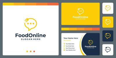 online chat logo with fork spoon and business card design template. vector premium