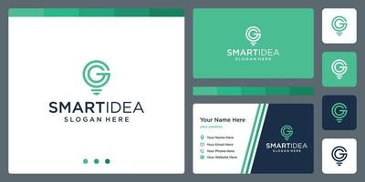smart idea with shape lamp bulb and initials letter G. business card design template. vector premium