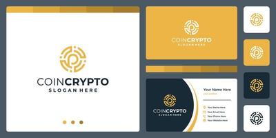 Crypto coin logo template with initial letter p. Vector Digital Money icon, Block chain, financial symbol.