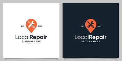 Map pin location symbol with logo a workshop equipment and business card design. vector