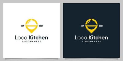 Map pin location symbol with logo a dish and business card design. vector