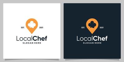 Map pin location symbol with chef hat and business card design. vector