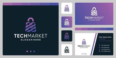 Template design logo shopping bag abstract with symbol technology. Business card design. vector