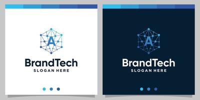 Blockchain technology abstract logo gradient with initial letter logo. Premium Vector