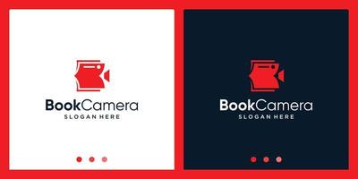 Open book logo design inspiration with camera video design logo. Premium Vector