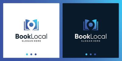 Open book logo design inspiration with location point design logo. Premium Vector