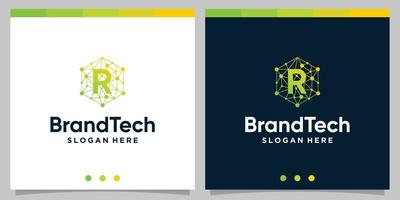 Blockchain technology abstract logo gradient with initial letter logo. Premium Vector