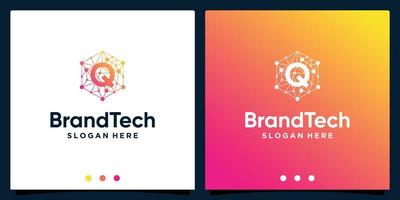 Blockchain technology abstract logo gradient with initial letter logo. Premium Vector