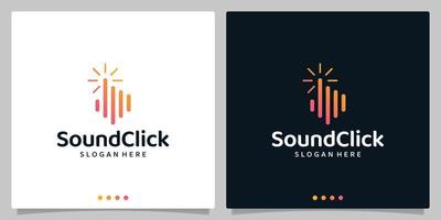 Sound audio wave logo concept elements with arrow click cursor button logo. Premium vector