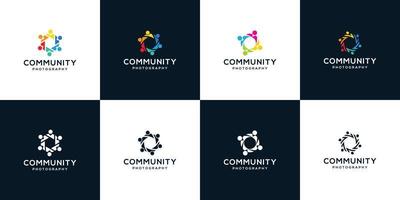 Collection logo icon Community with lens camera. Community human Logo template vector. Community health care. Abstract photography lens logo. Vector Premium