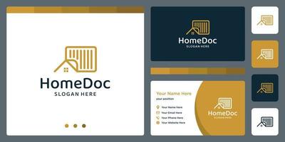 House building and document design logo with line model. premium vector. business card vector