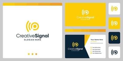 creative initial letter P logo with wifi signal logo. business card design template vector