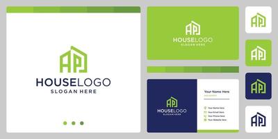 house building design logo with initials letter A and P. business card design vector