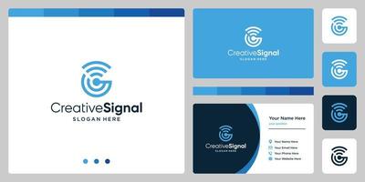 creative initial letter G logo with wifi signal logo. business card design template vector