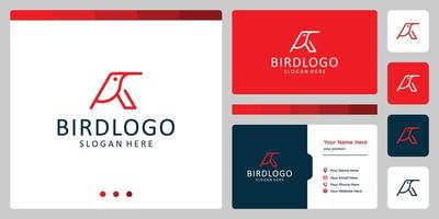 logotipo de pájaro con forma de línea y letra inicial a. diseño de tarjeta de visita vector