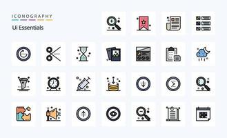 paquete de iconos de estilo lleno de línea esencial de 25 ui vector