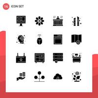 Set of 16 Commercial Solid Glyphs pack for head sauna hot tree springs Editable Vector Design Elements