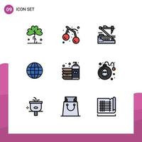 Universal Icon Symbols Group of 9 Modern Filledline Flat Colors of ineternet globe cherry world robot Editable Vector Design Elements