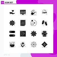 User Interface Pack of 16 Basic Solid Glyphs of gear graph pipe fly plane Editable Vector Design Elements