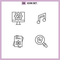 Stock Vector Icon Pack of 4 Line Signs and Symbols for computer seeds setting design flower Editable Vector Design Elements