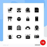 Modern Set of 16 Solid Glyphs and symbols such as location direction banking html code Editable Vector Design Elements