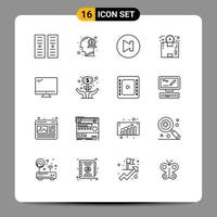 Pack of 16 creative Outlines of monitor time arrow package delivery Editable Vector Design Elements