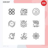 9 User Interface Outline Pack of modern Signs and Symbols of time water business power energy Editable Vector Design Elements