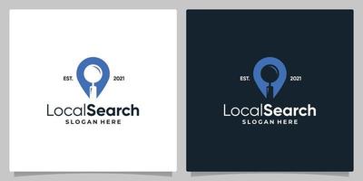 Map pin location symbol with logo a magnifying glass and business card design. vector