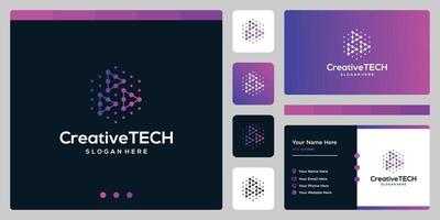 Inspiration logo video play button abstract with tech style and gradient color. Business card template vector