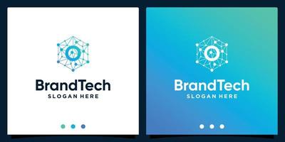 Blockchain technology abstract logo gradient with initial letter logo. Premium Vector