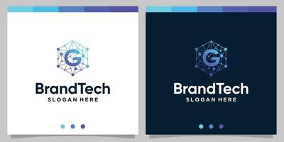 Blockchain technology abstract logo gradient with initial letter logo. Premium Vector