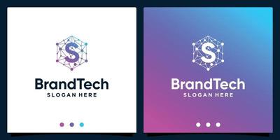 Blockchain technology abstract logo gradient with initial letter logo. Premium Vector