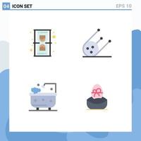 Group of 4 Modern Flat Icons Set for clock cleaning time space gift Editable Vector Design Elements
