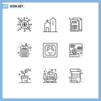 Universal Icon Symbols Group of 9 Modern Outlines of wireless radio historic phone web Editable Vector Design Elements