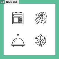 Line Pack of 4 Universal Symbols of document bell bank trading data Editable Vector Design Elements