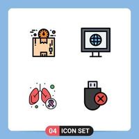 4 Creative Icons Modern Signs and Symbols of box illness package news lungs cancer Editable Vector Design Elements