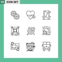 User Interface Pack of 9 Basic Outlines of cog data devices connection base Editable Vector Design Elements