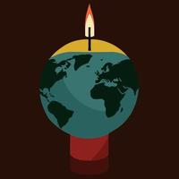 a globe and a lit candle to represent the campaign against climate change called earth hour vector