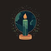 a globe and a lit candle to represent the campaign against climate change called earth hour vector