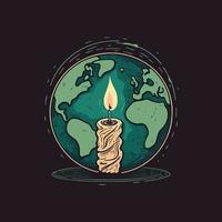 a globe and a lit candle to represent the campaign against climate change called earth hour vector