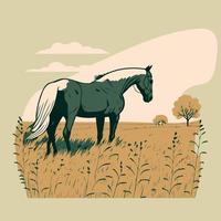 beautiful adult horse standing free in a field vector