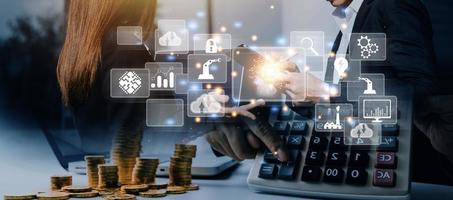Digital transformation technology strategy, digitization and digitalization of business processes and data, optimize and automate operations, customer service management, internet and cloud computing photo