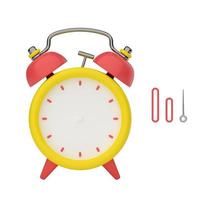 3D rendering of the front view alarm clock. Retro classic alarm clock with empty clock face, without arrows. Separate hour, minute and second hands to set the required time. Isolated on white. photo